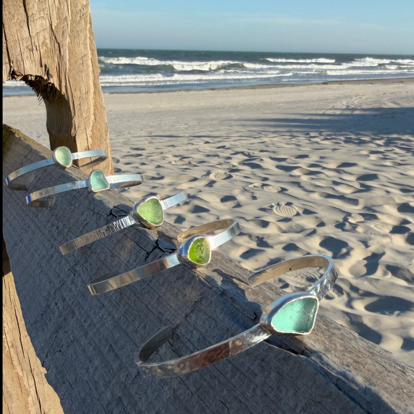 Aquamarine Sea Glass Cuff Bracelet