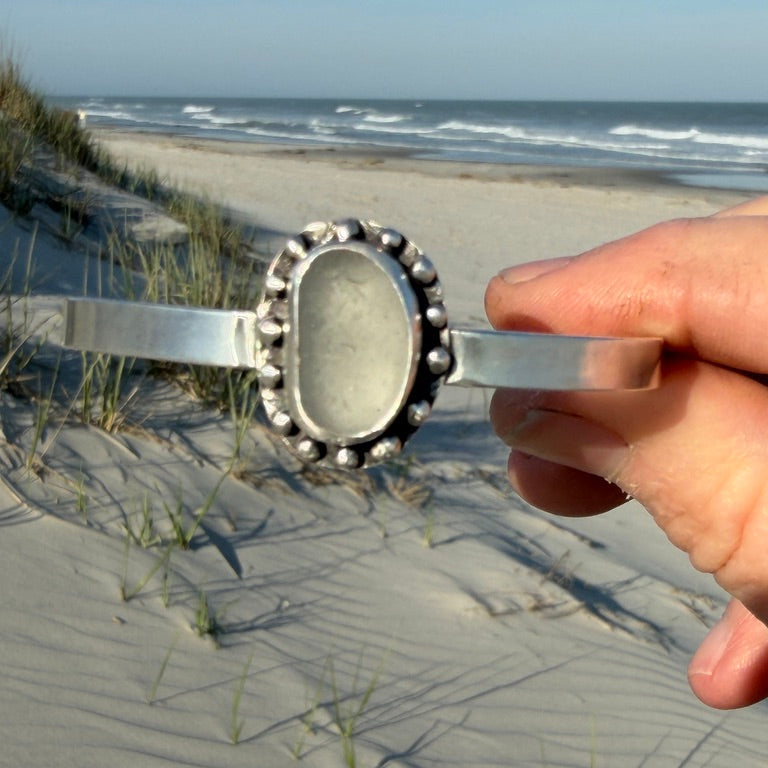 Smokey Grey Sea Glass Cuff Bracelet