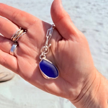 Cobalt Blue Sea Glass Toggle Pendant