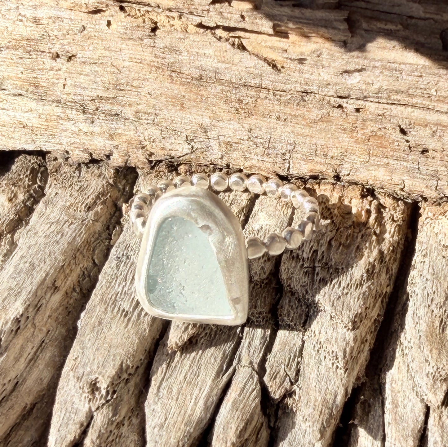 Smokey Blue Sea Glass Ring - Size 9