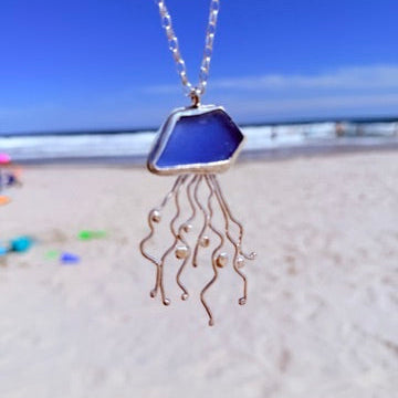 Cornflower Blue Sea Glass Jellyfish