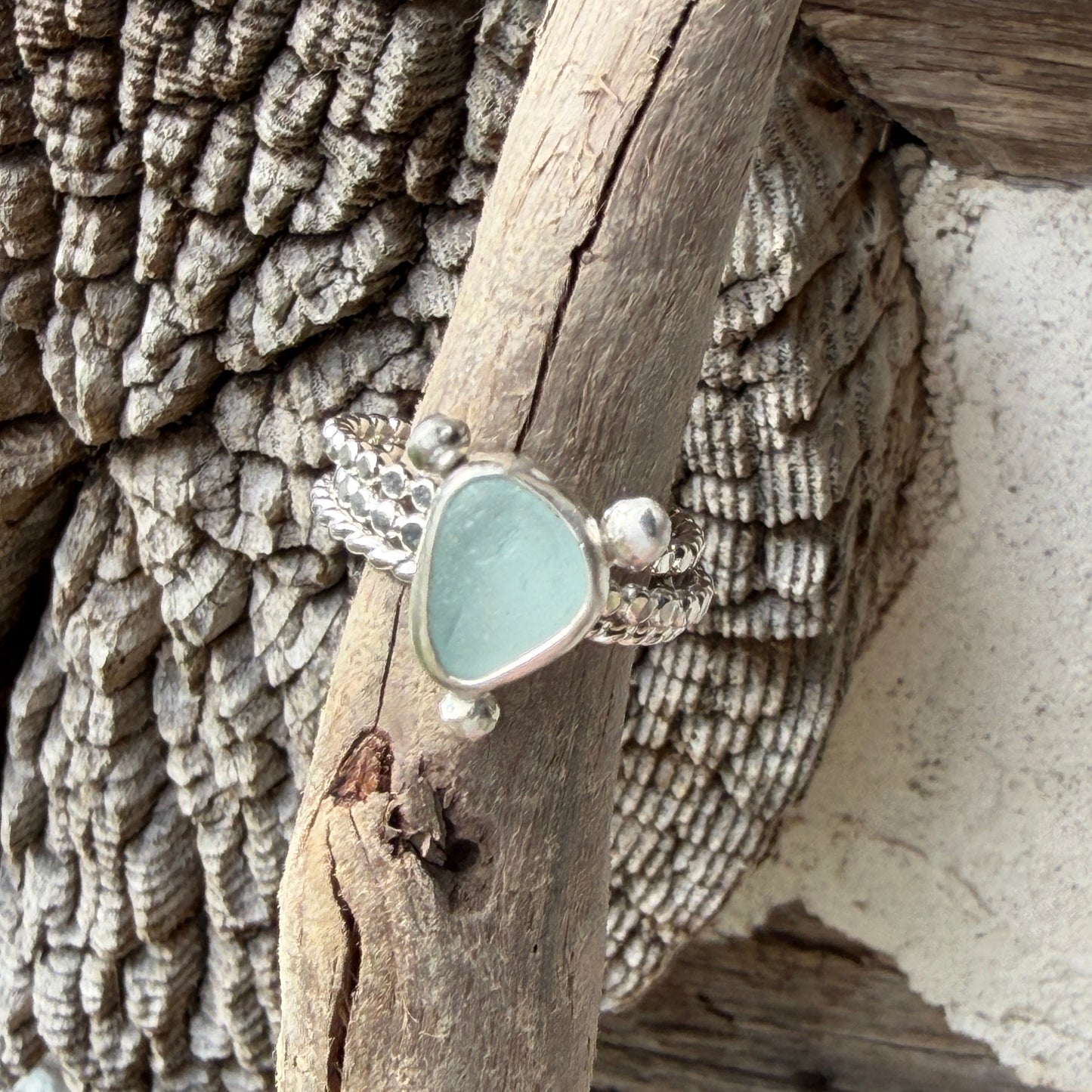 Sea Foam Blue Sea Glass Stacking Rings - Size 8.75
