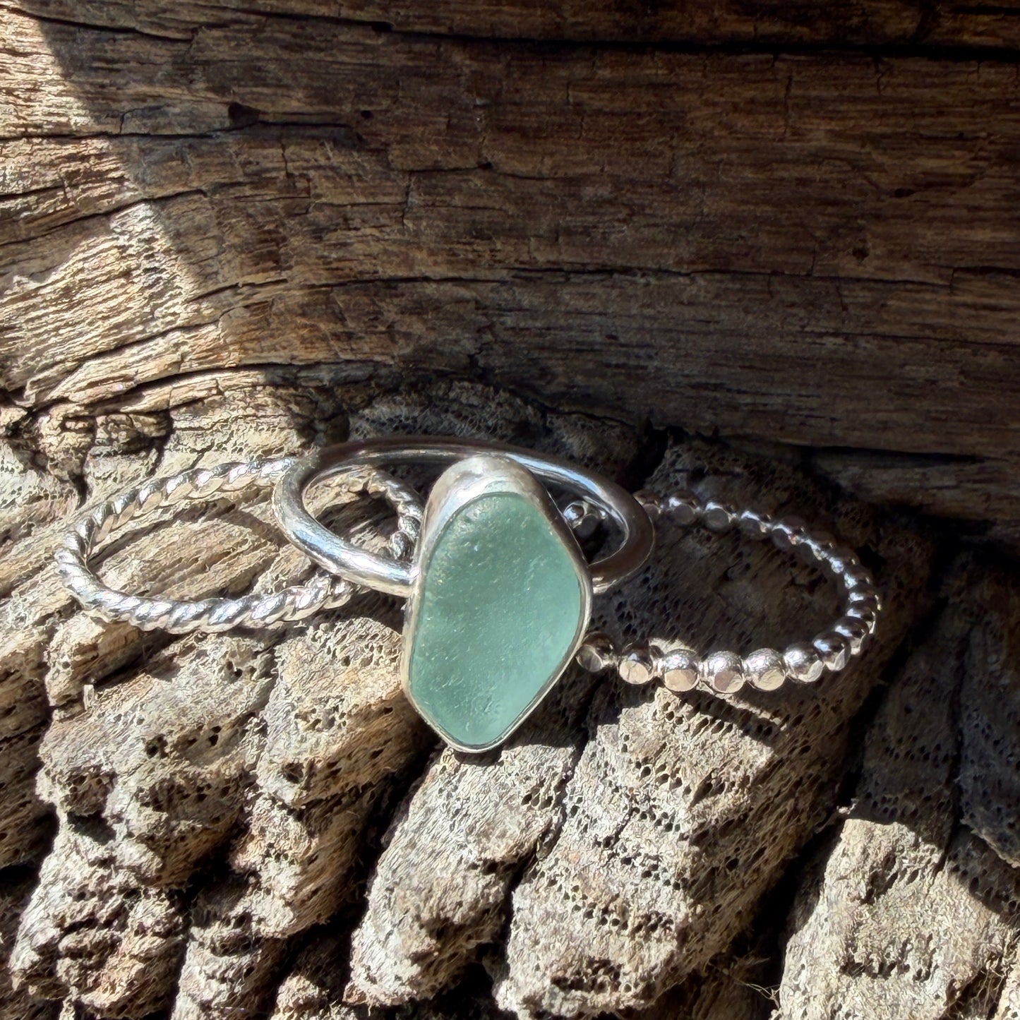 Sea Foam Blue Sea Glass Stacking Rings - Size 4.75
