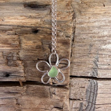 UV Green Sea Glass Daisy Pendant