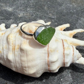 Lime Green Sea Glass Ring - Size - 6.25