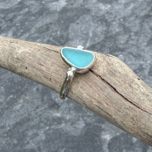 Teal Blue Sea Glass Ring - Size 10.25