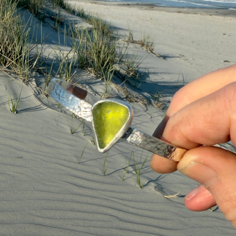 Olive Green Sea Glass Cuff Bracelet