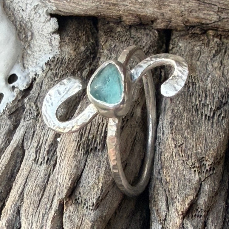 Teal Blue Sea Glass Ring - Size 10.5