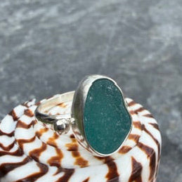 Teal Blue Sea Glass Ring - Size 8.25