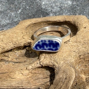 Blue :( Sea Pottery Ring - Size 8.25