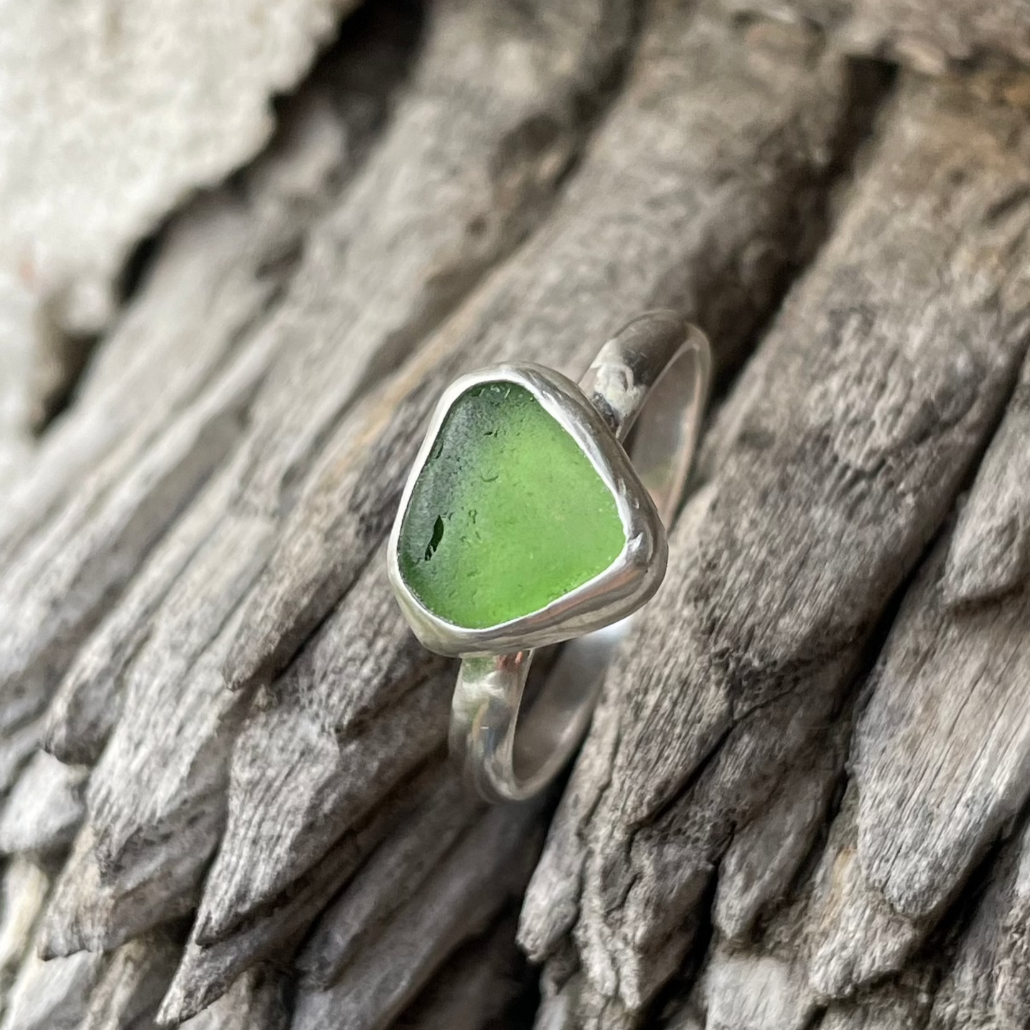 Light Sage Green Sea Glass Ring - size 8.5