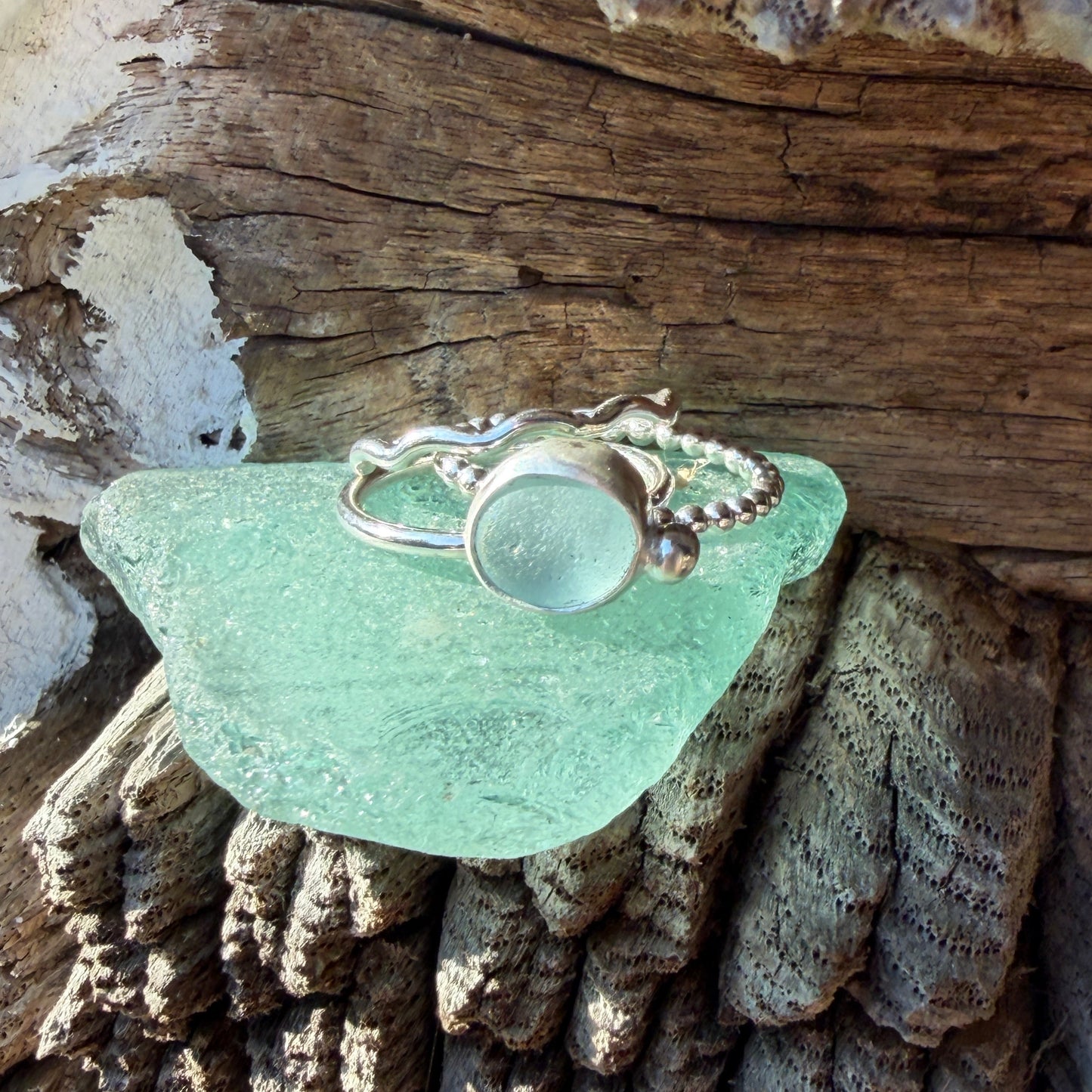 Sea Foam Blue Sea Glass Stacking Rings - Size 6.75