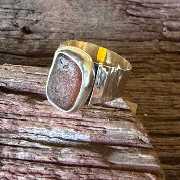 Amber Sea Glass Ring - Size - 10.5
