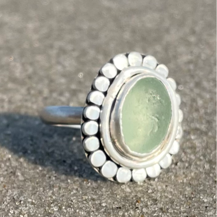 Sea Foam Green Sea Glass Ring - Size 9