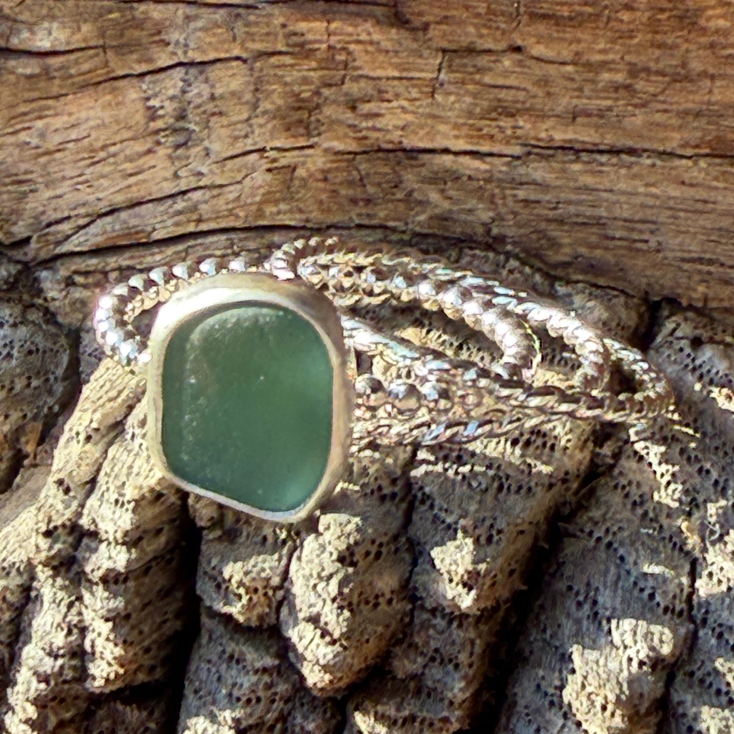 Teal Green Sea Glass Stacking Rings - SIZE 10.25
