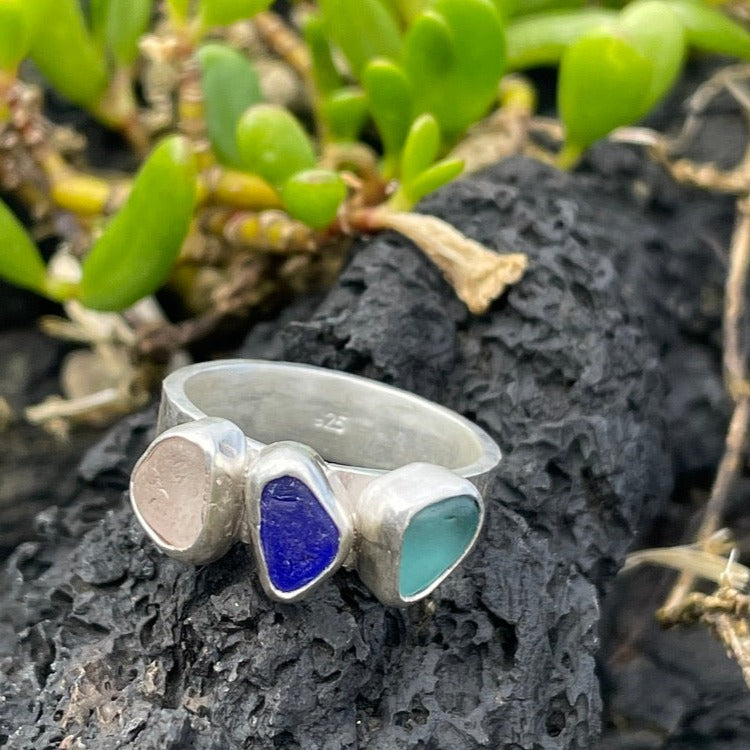 Three Piece Sea Glass Ring - Size 8.5