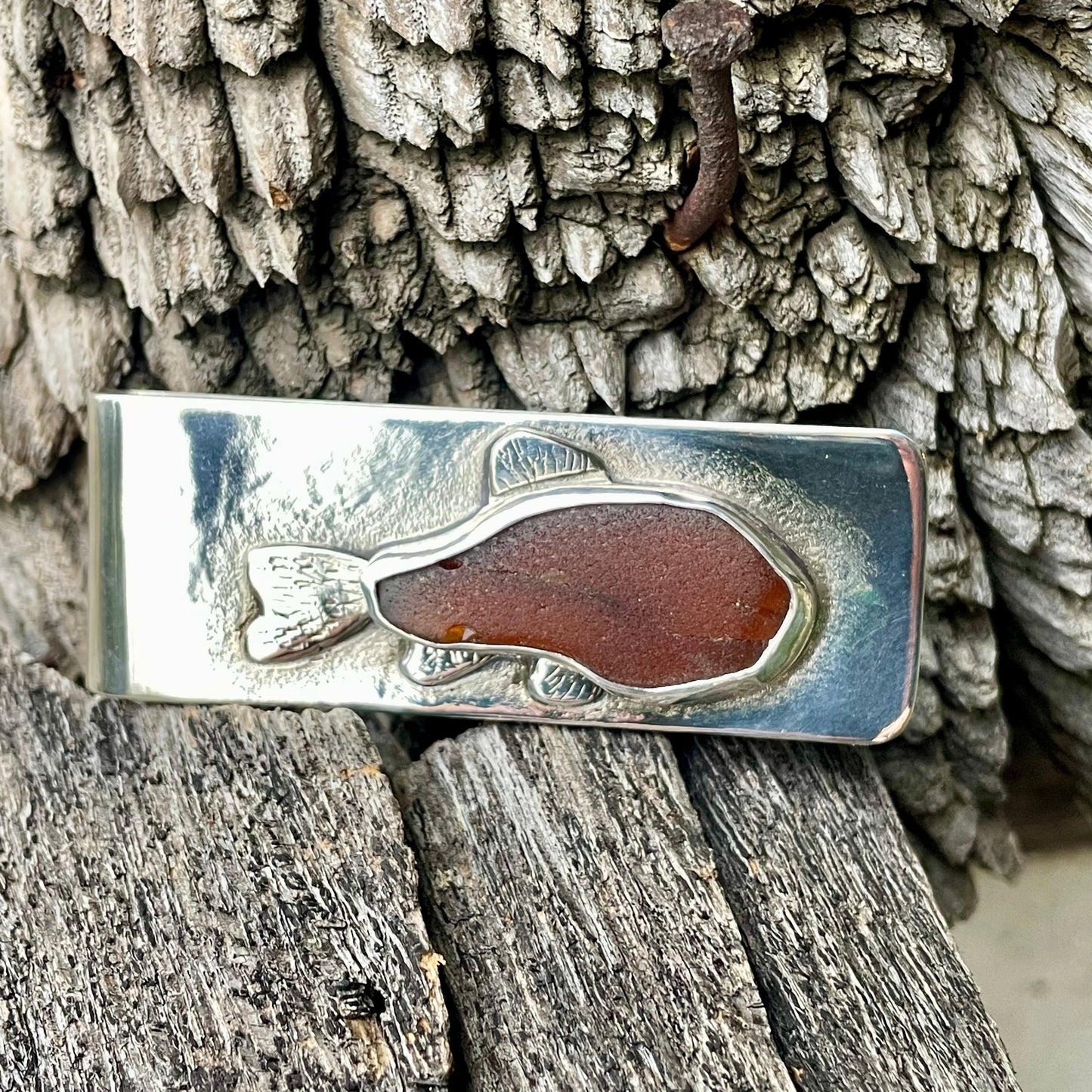 Amber Sea Glass Money Clip