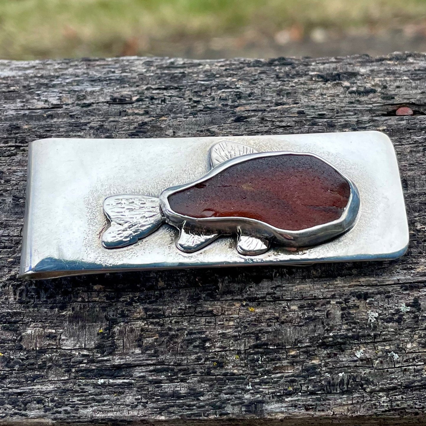 Amber Sea Glass Money Clip
