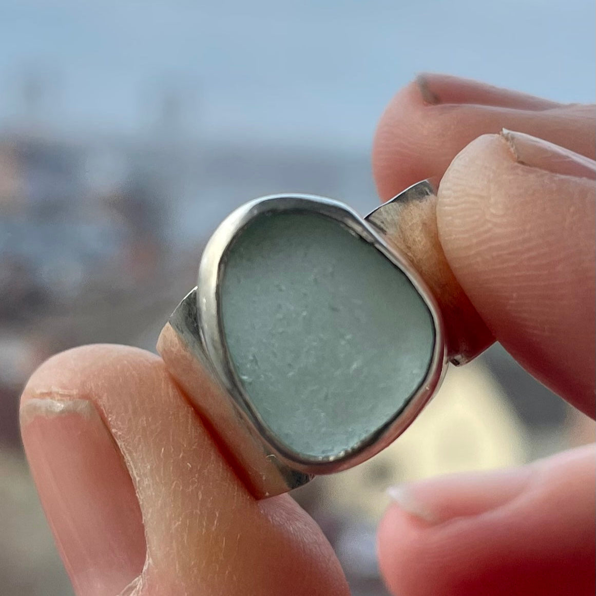 Sea Foam Green Sea Glass Ring - Size 8.5