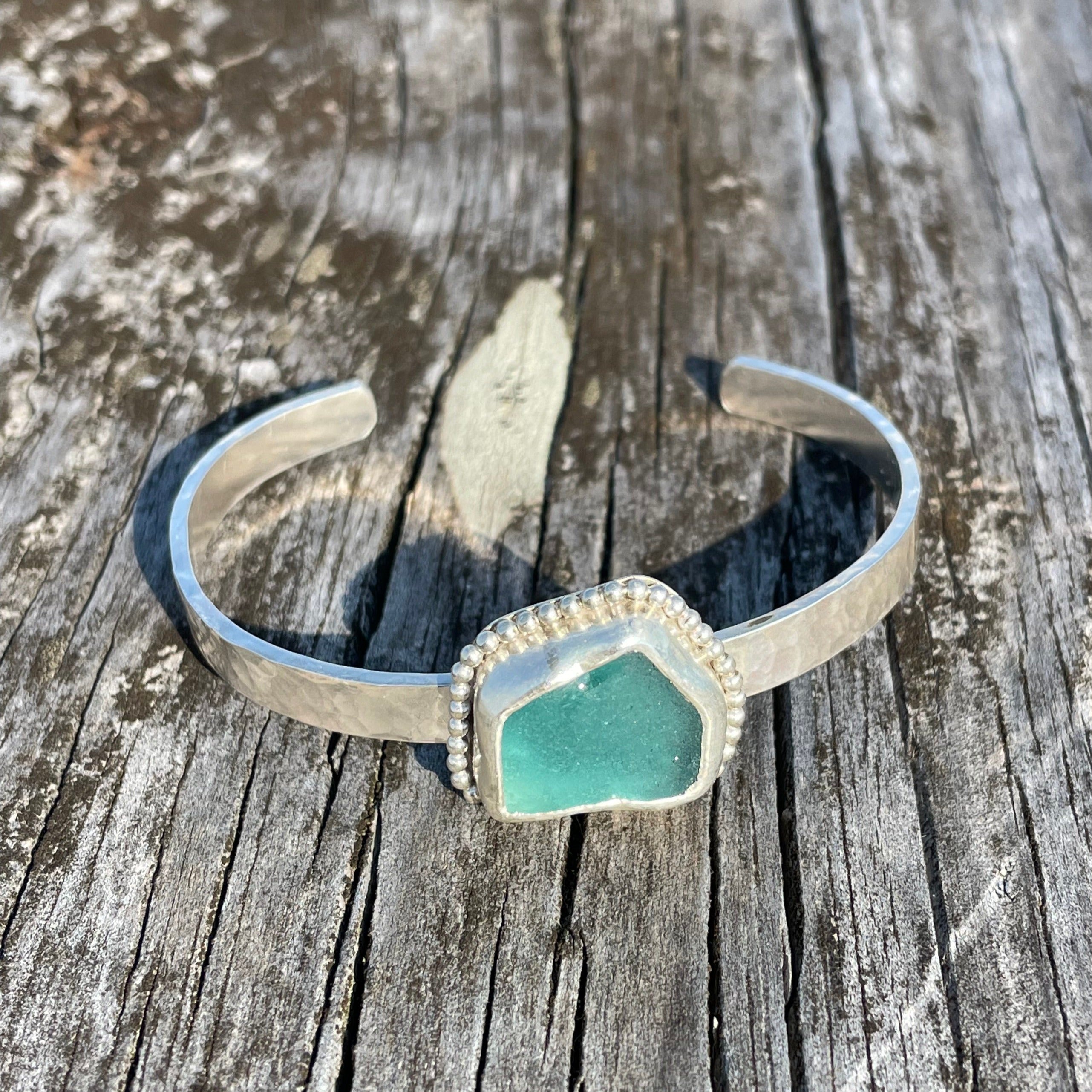 Sea Glass Bracelet - Icelandic Teal Sea Glass and Sterling Bracelet authentic