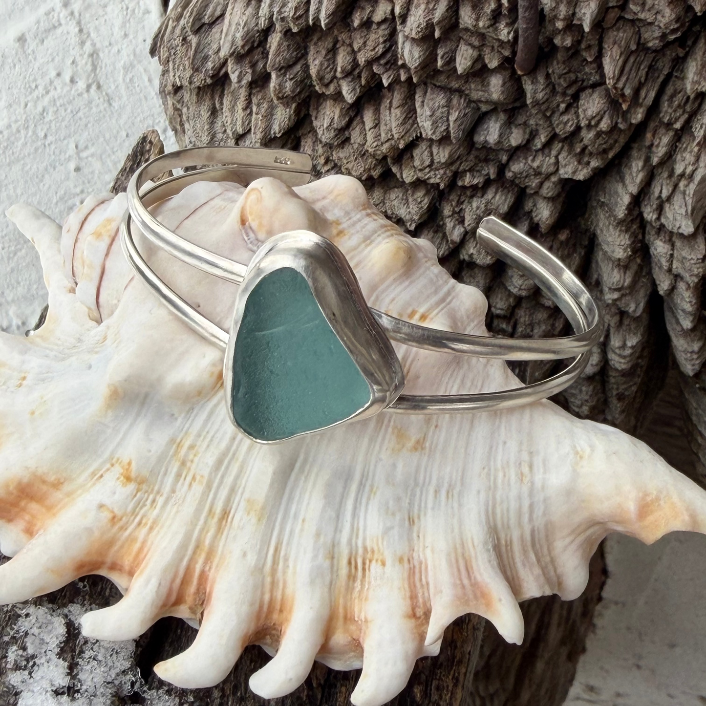 Pastel Blue Sea Glass Cuff Bracelet