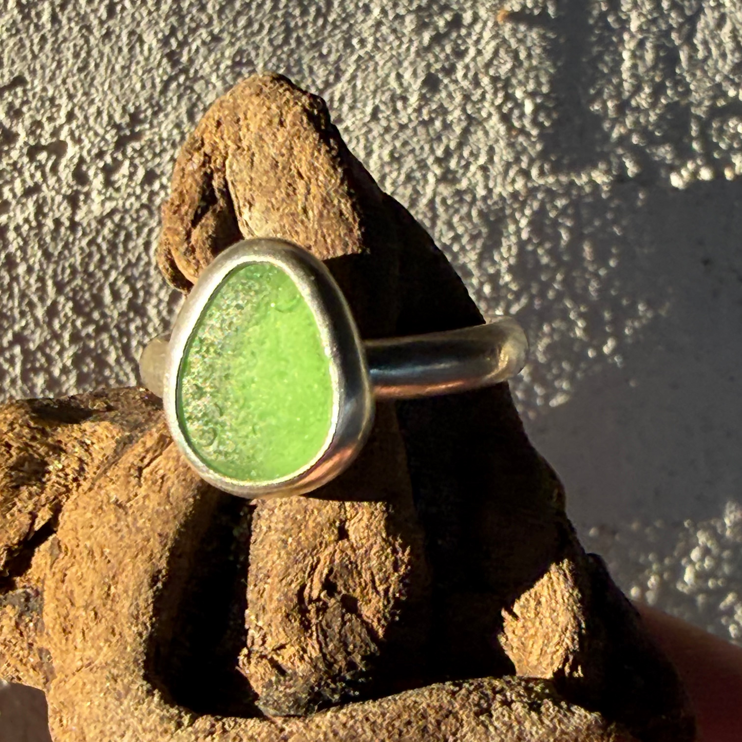 Light Sage Green Sea Glass Ring - Size 8.5