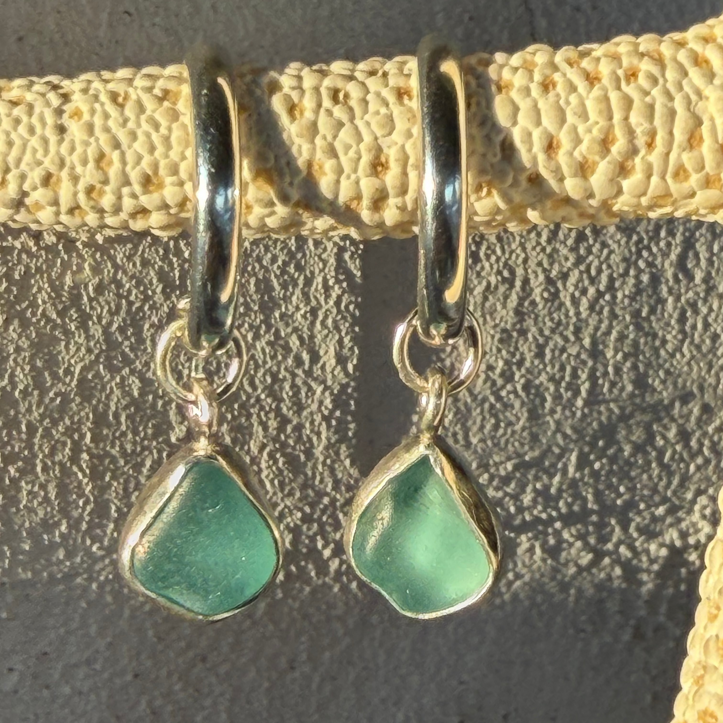 Teal Blue Sea Glass Hoop Earrings