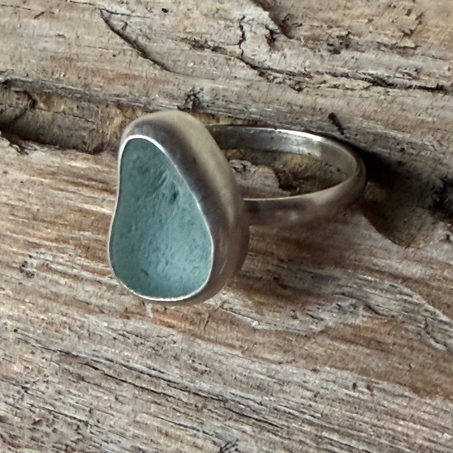 Sea Foam Blue Sea Glass Ring - Size 9.25