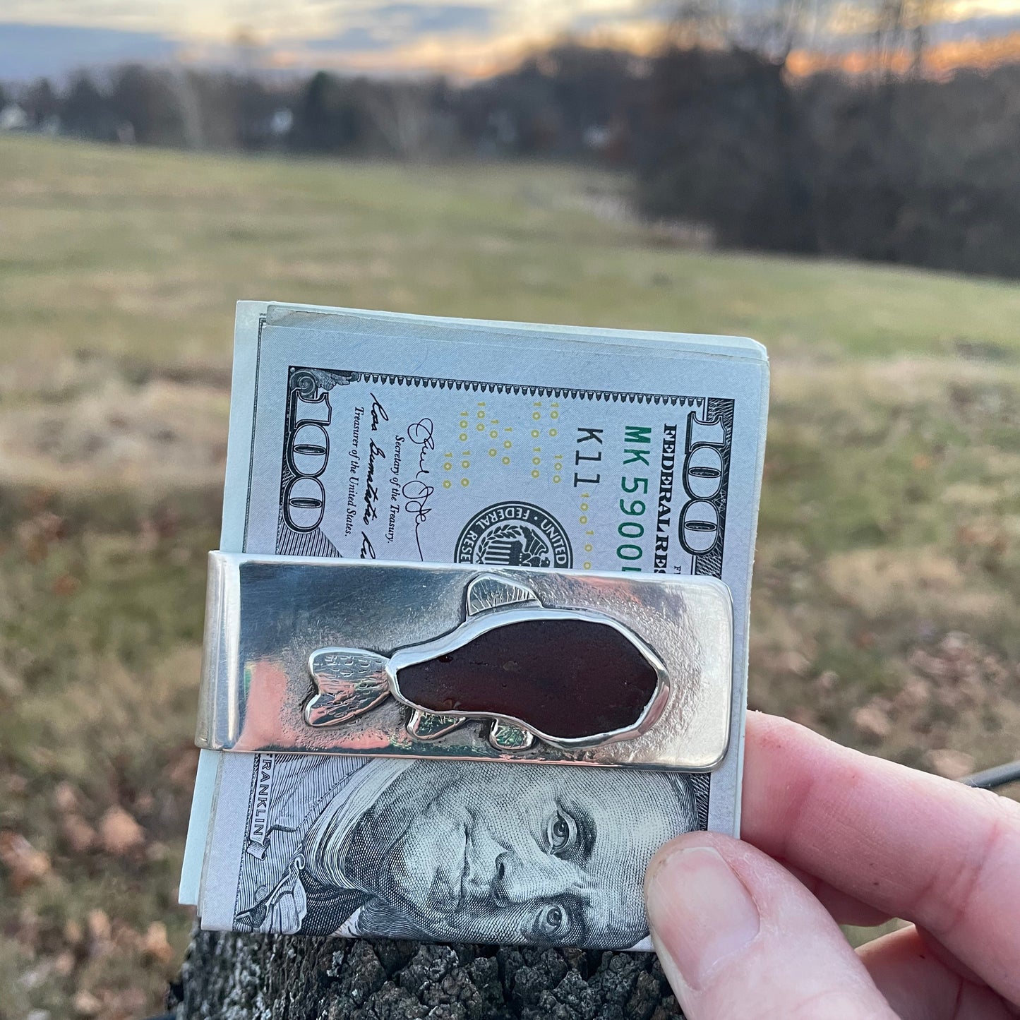 Amber Sea Glass Money Clip