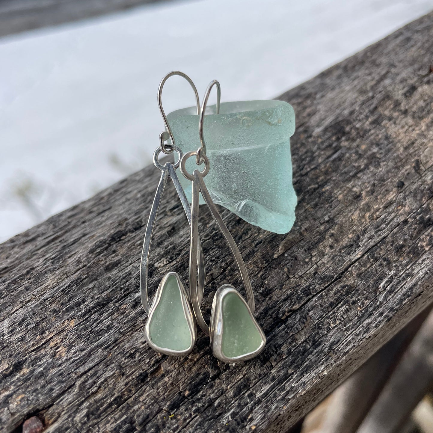 Sea Foam Green Sea Glass Dangle Teardrop Earrings