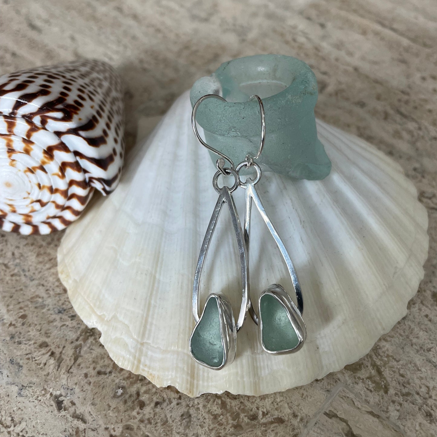 Sea Foam Green Sea Glass Dangle Teardrop Earrings
