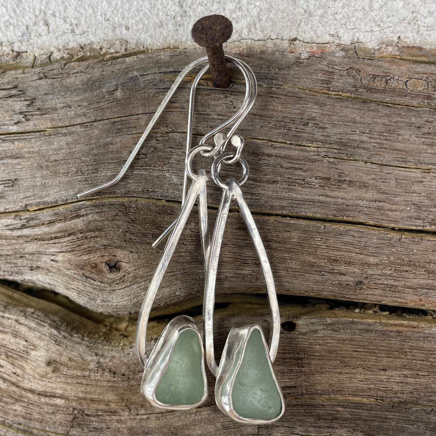 Sea Foam Green Sea Glass Dangle Teardrop Earrings
