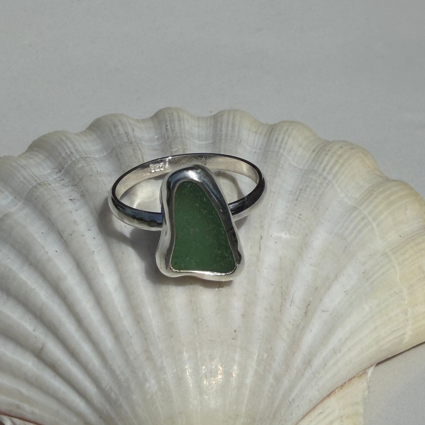 Light Teal Gray Sea Glass Ring - Size - 10.25