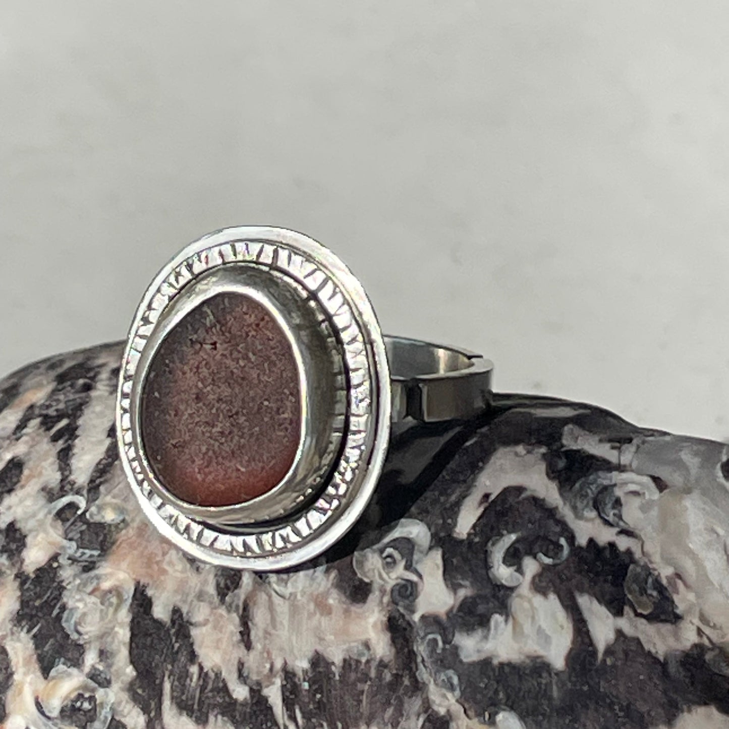 Rustic Dark Amber Sea Glass Ring - Size 11.25