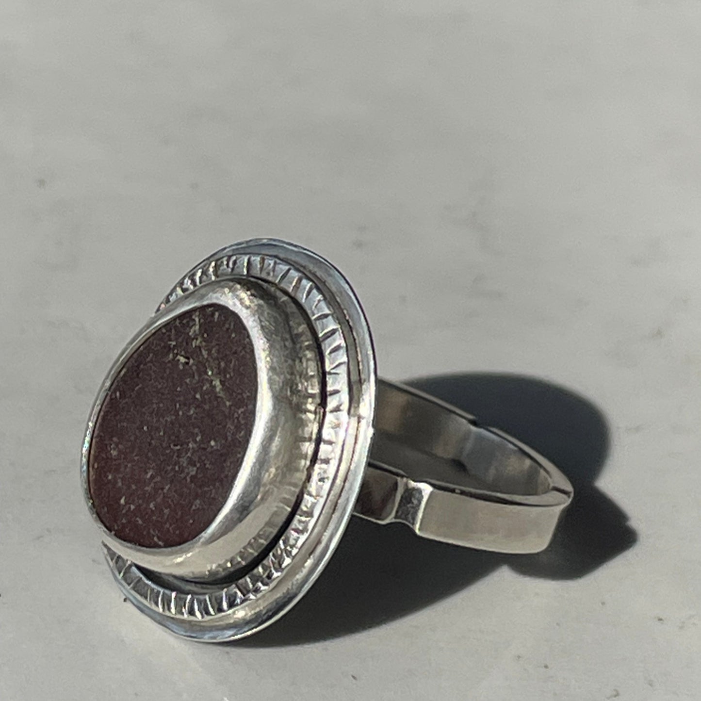 Rustic Dark Amber Sea Glass Ring - Size 11.25
