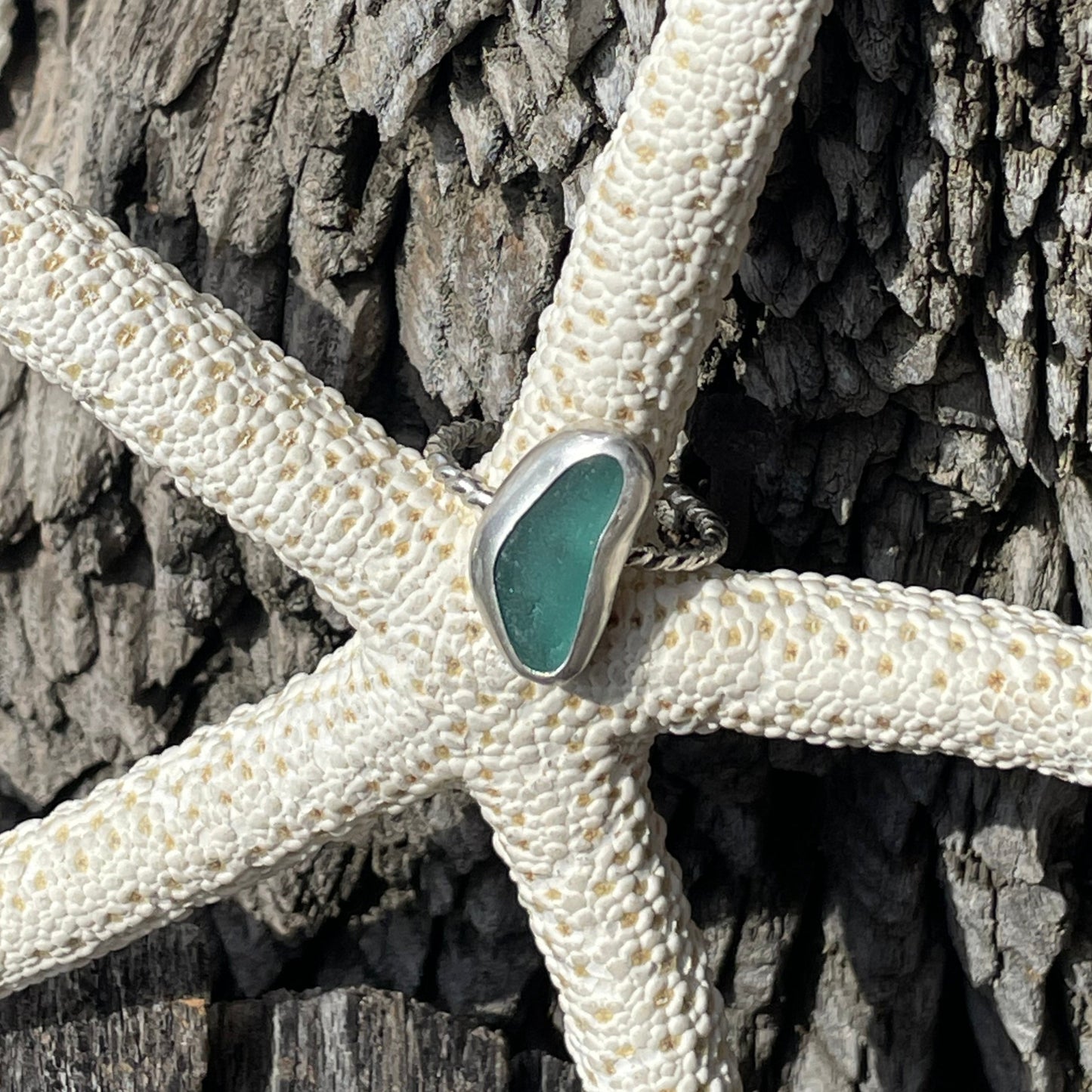 Teal Blue Sea Glass Ring - Size 8
