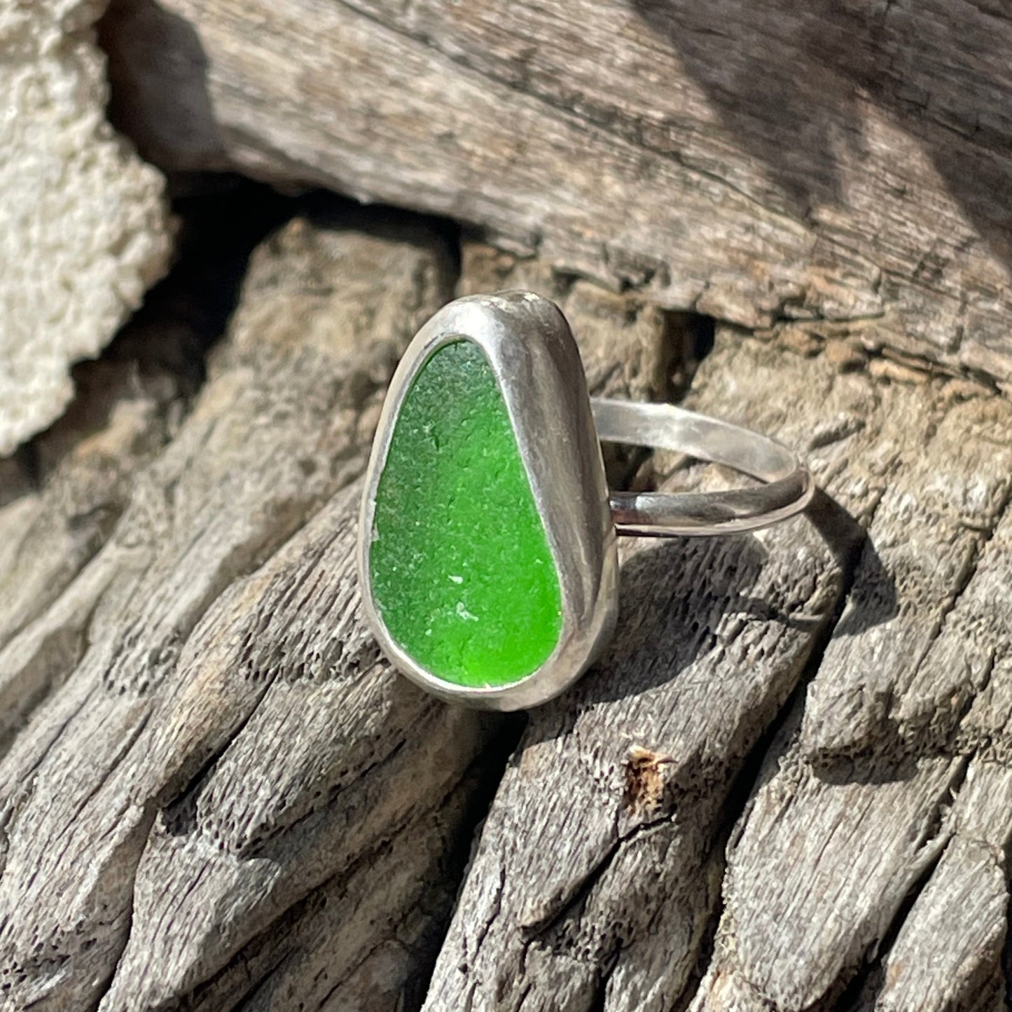 Emerald Green Sea Glass Ring - Size 8