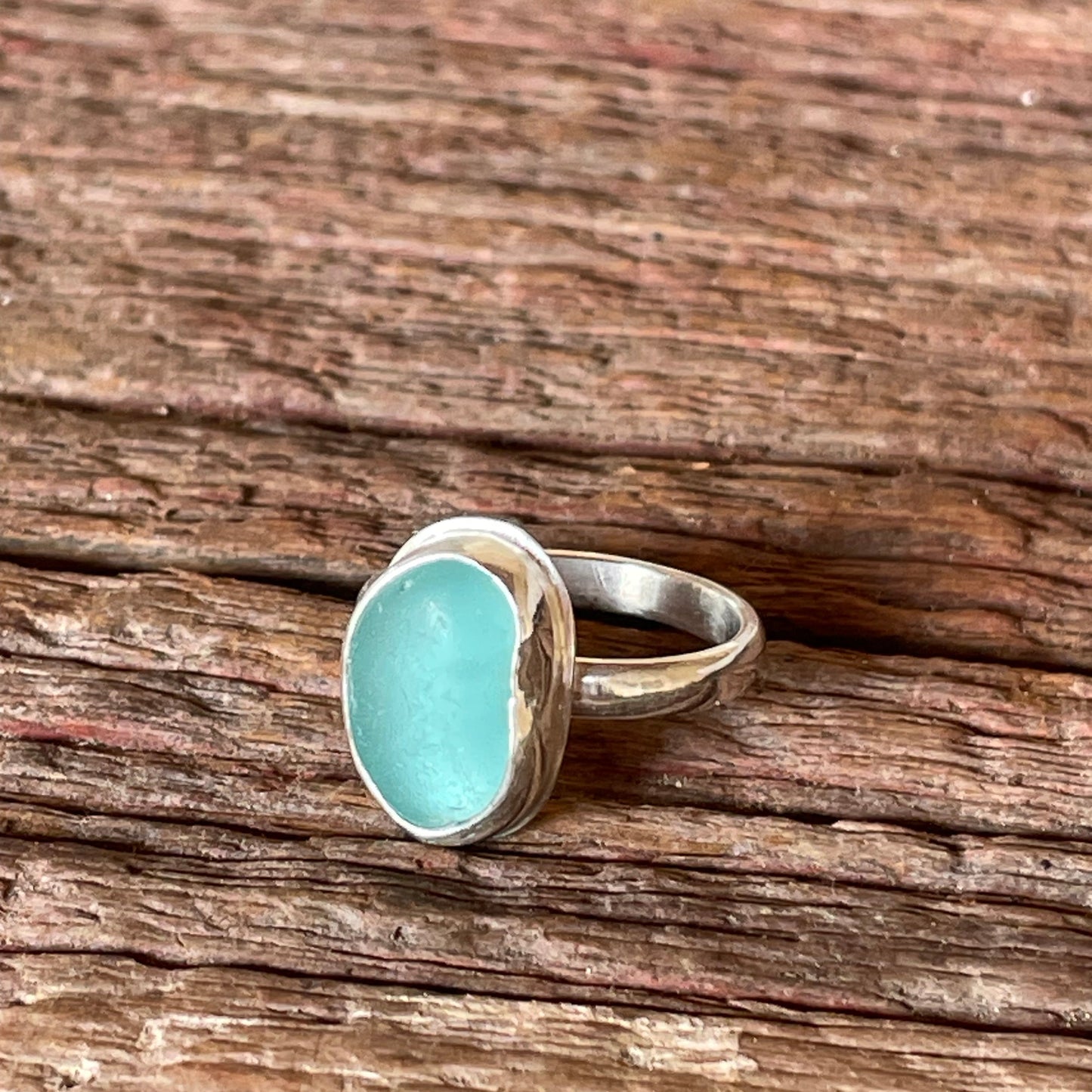 Light Aquamarine Sea Glass Ring - Size 4