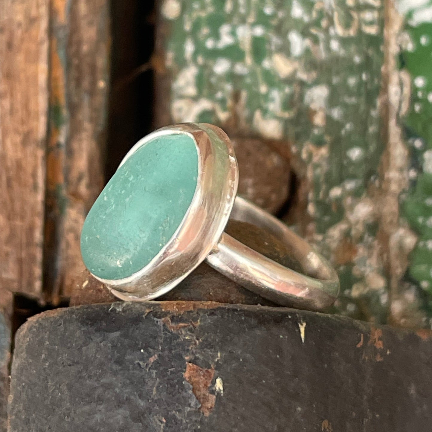 Light Aquamarine Sea Glass Ring - Size 4