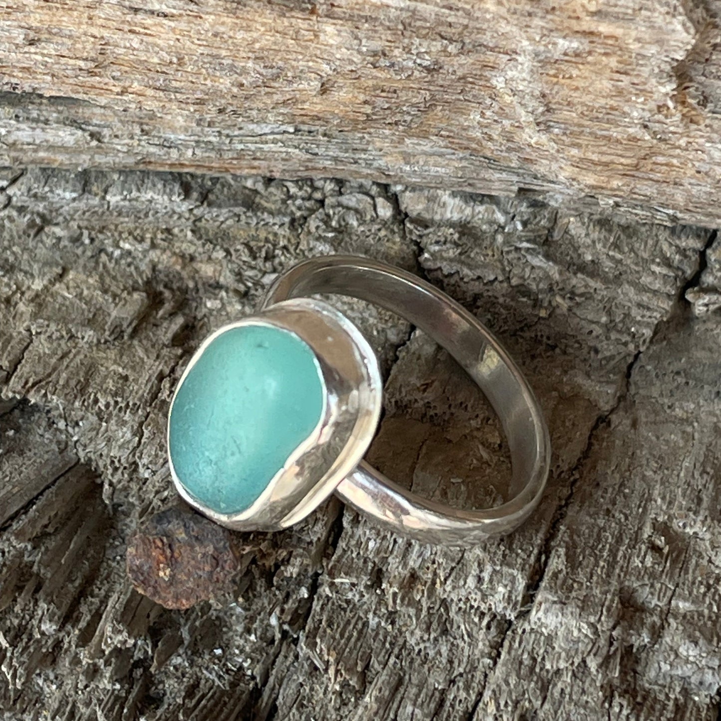 Light Aquamarine Sea Glass Ring - Size 4