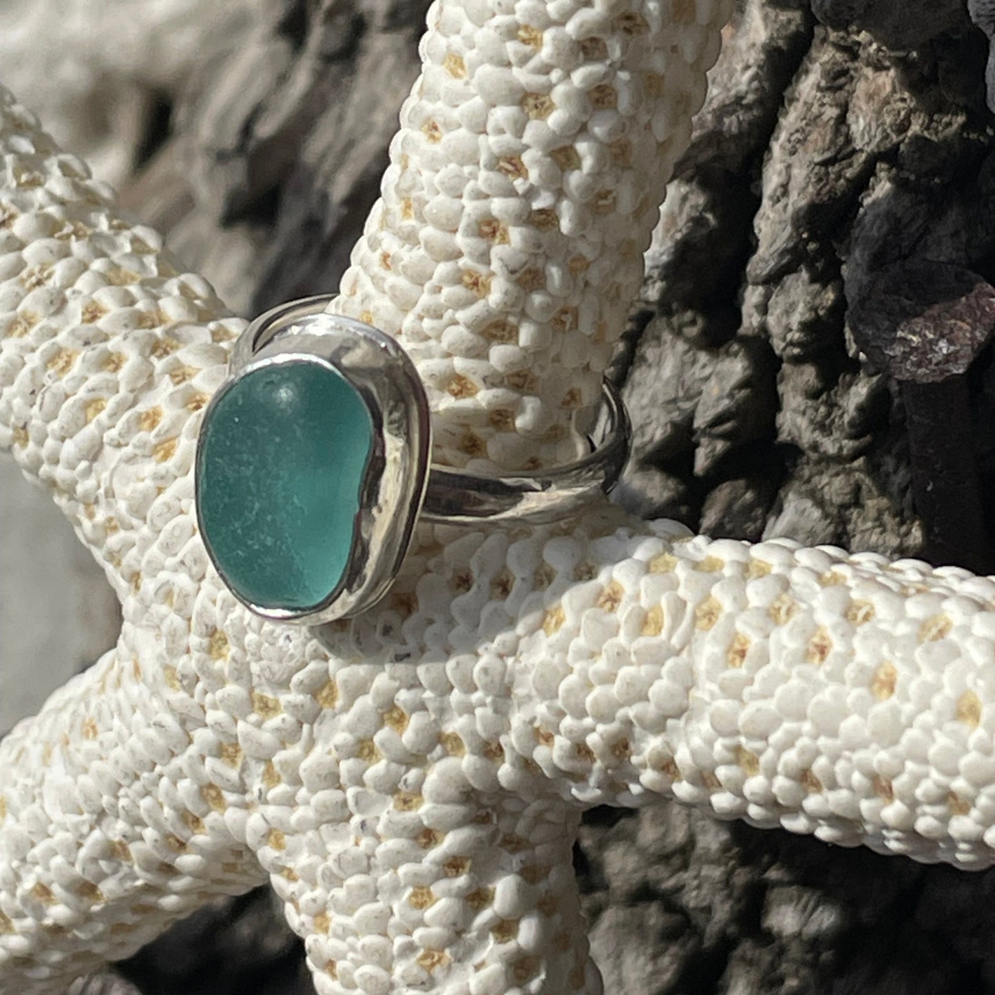 Light Aquamarine Sea Glass Ring - Size 4
