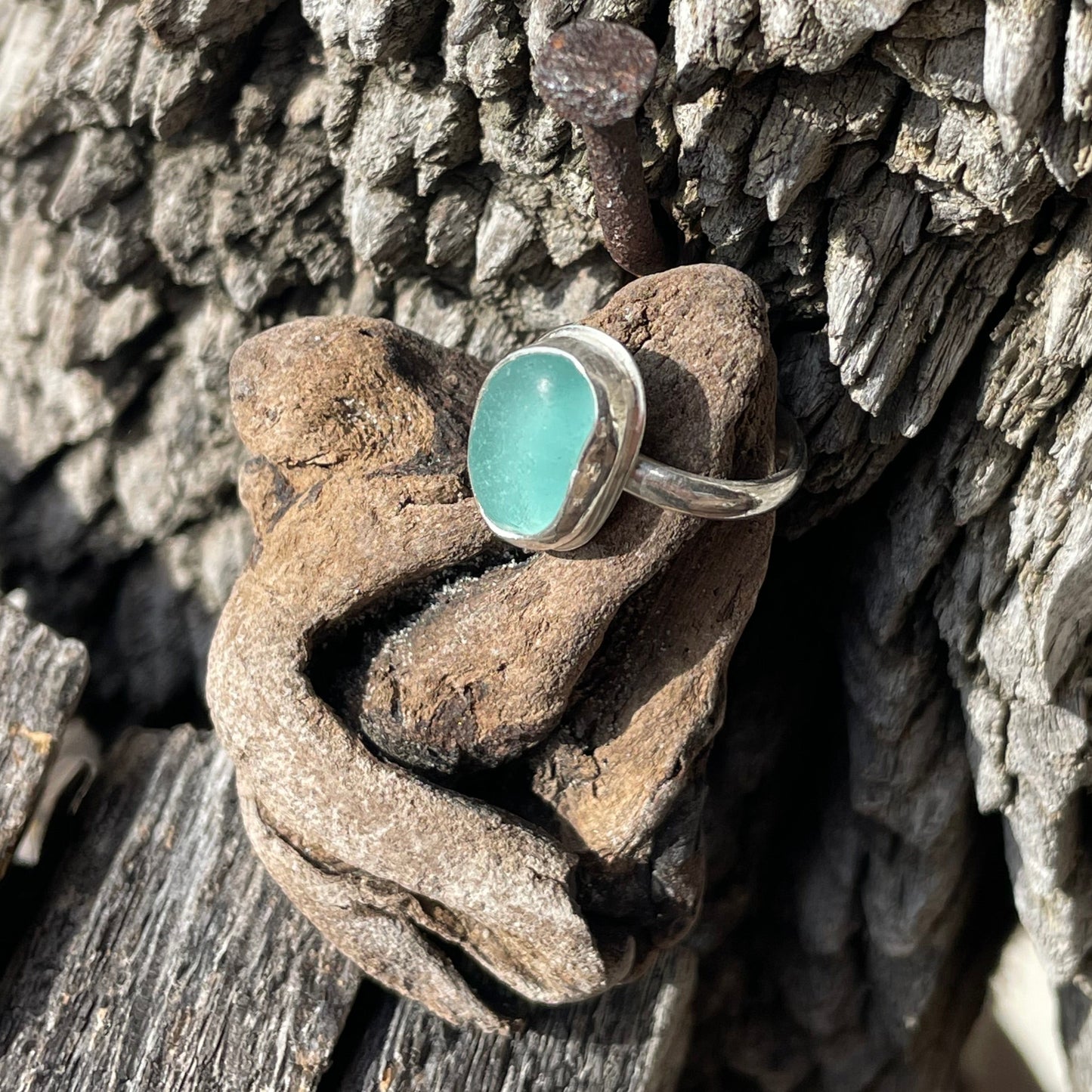 Light Aquamarine Sea Glass Ring - Size 4