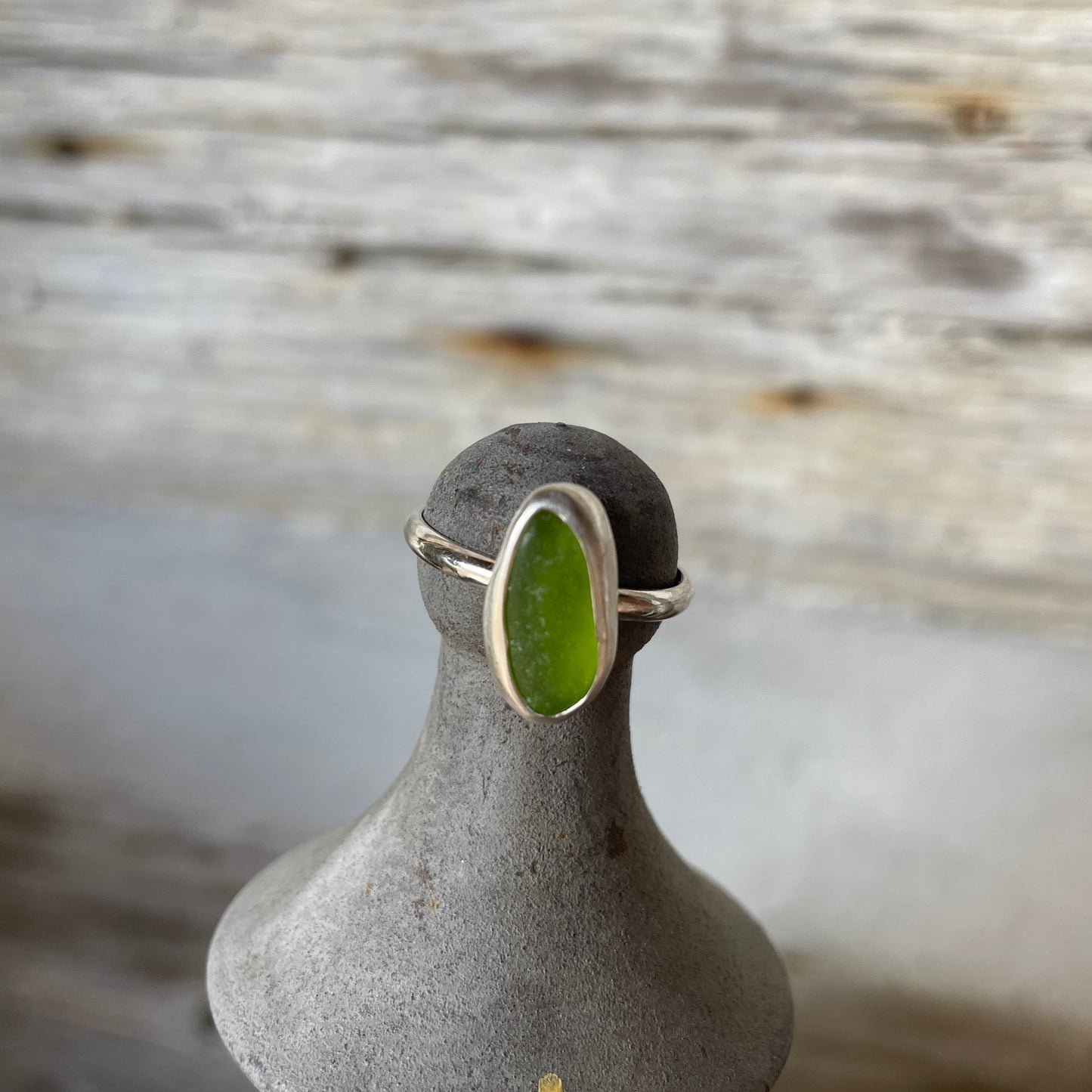 Lime Green Sea Glass Ring - Size 7