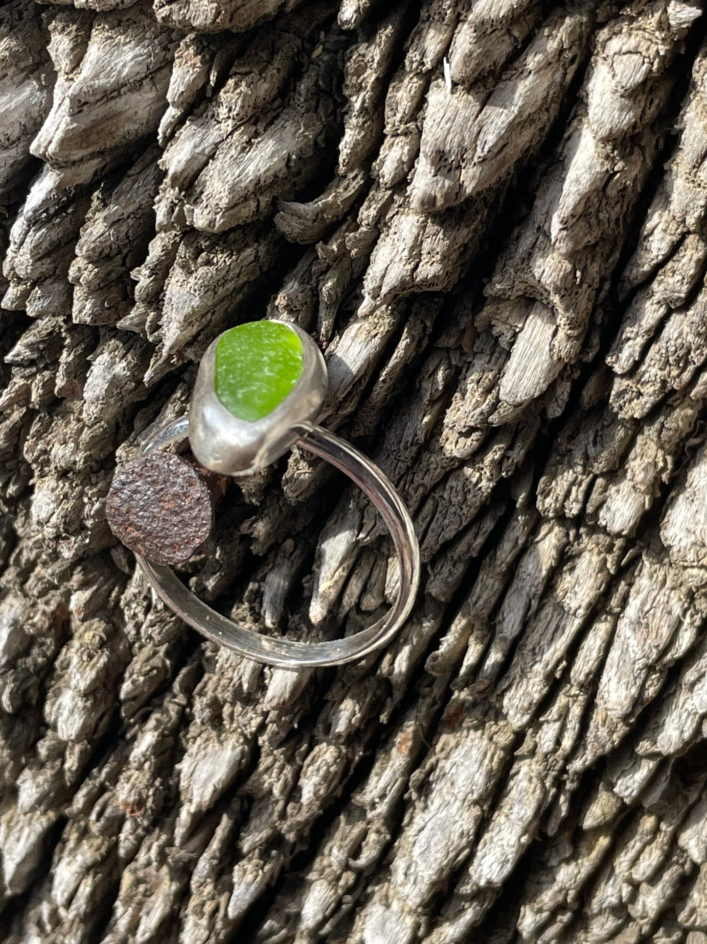 Lime Green Sea Glass Ring - Size 7