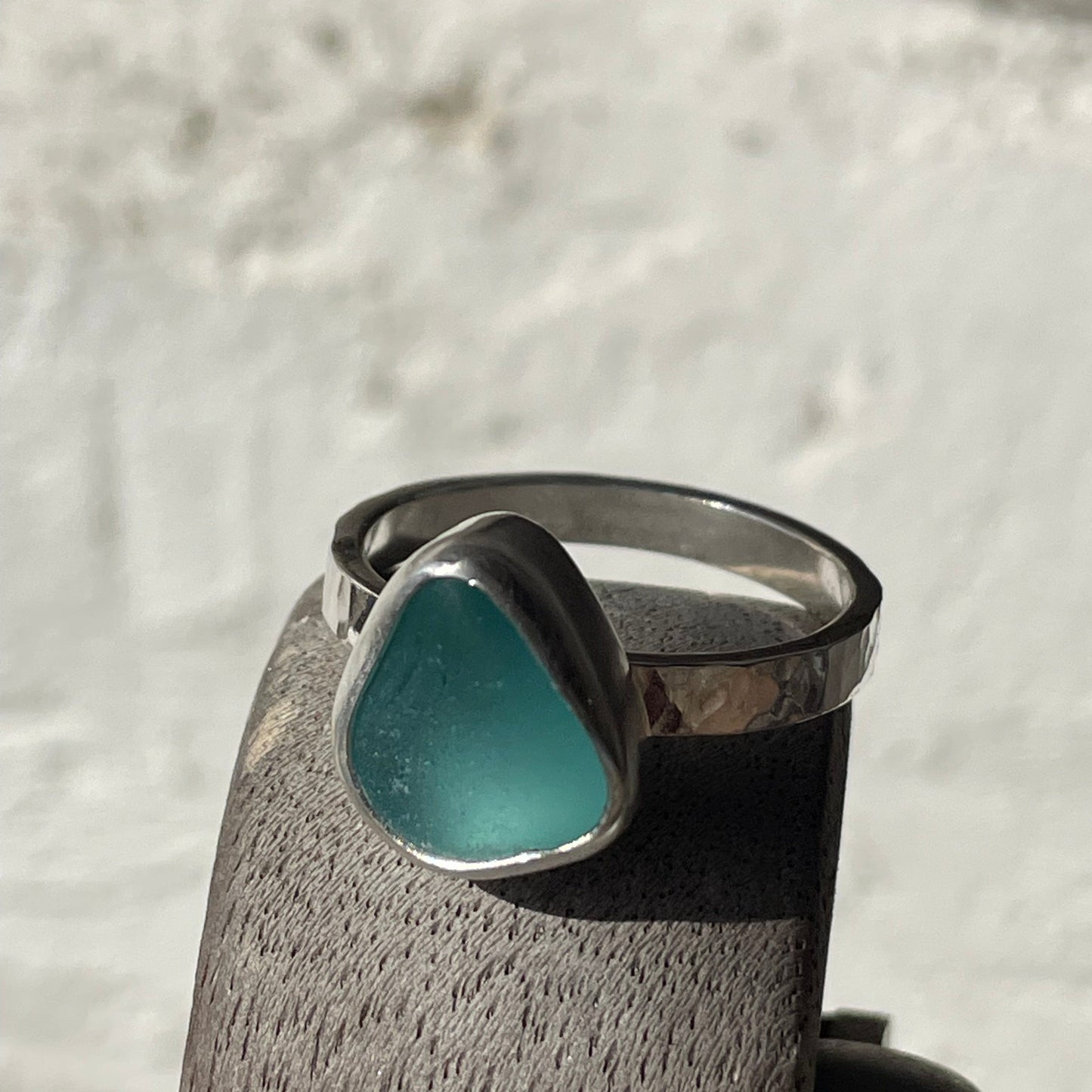 Teal Blue Sea Glass Ring - Size 9.5