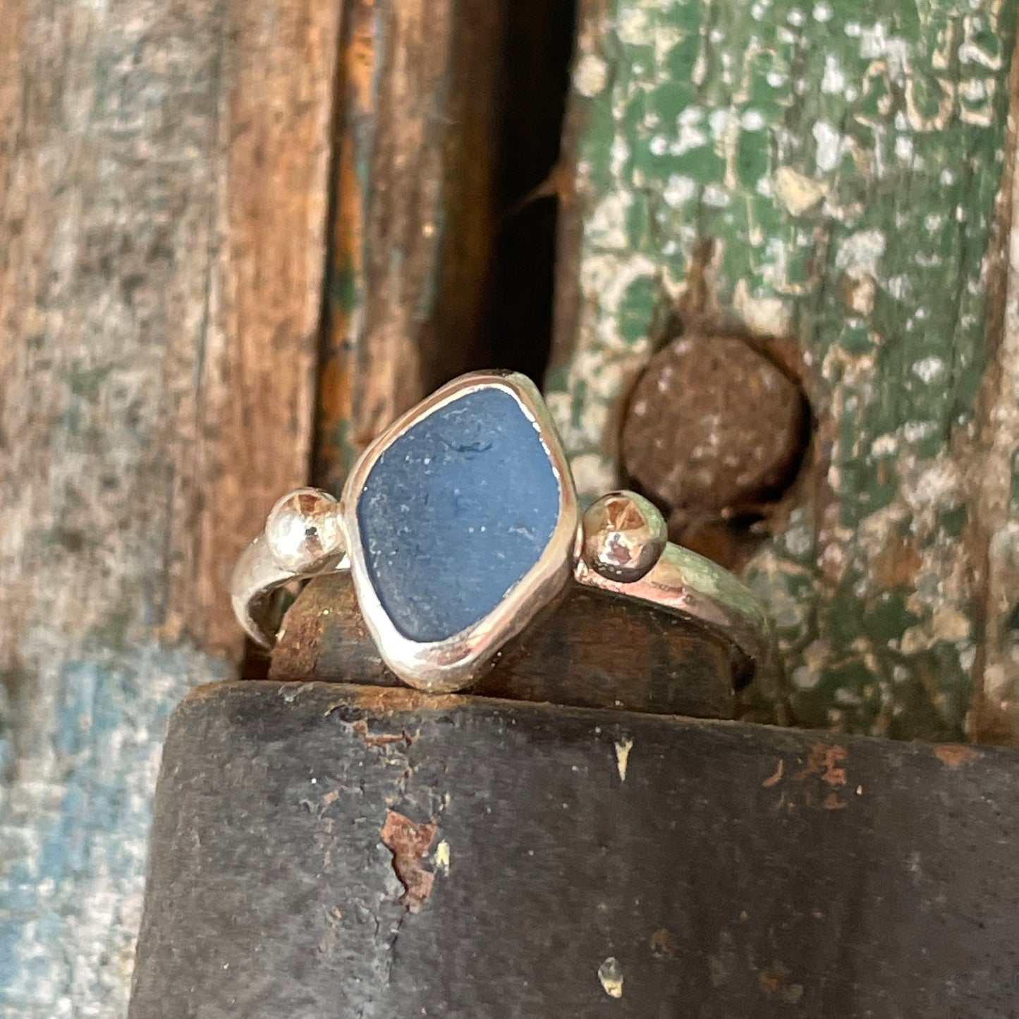 Cornflower Blue Sea Glass Ring - Size 8.75