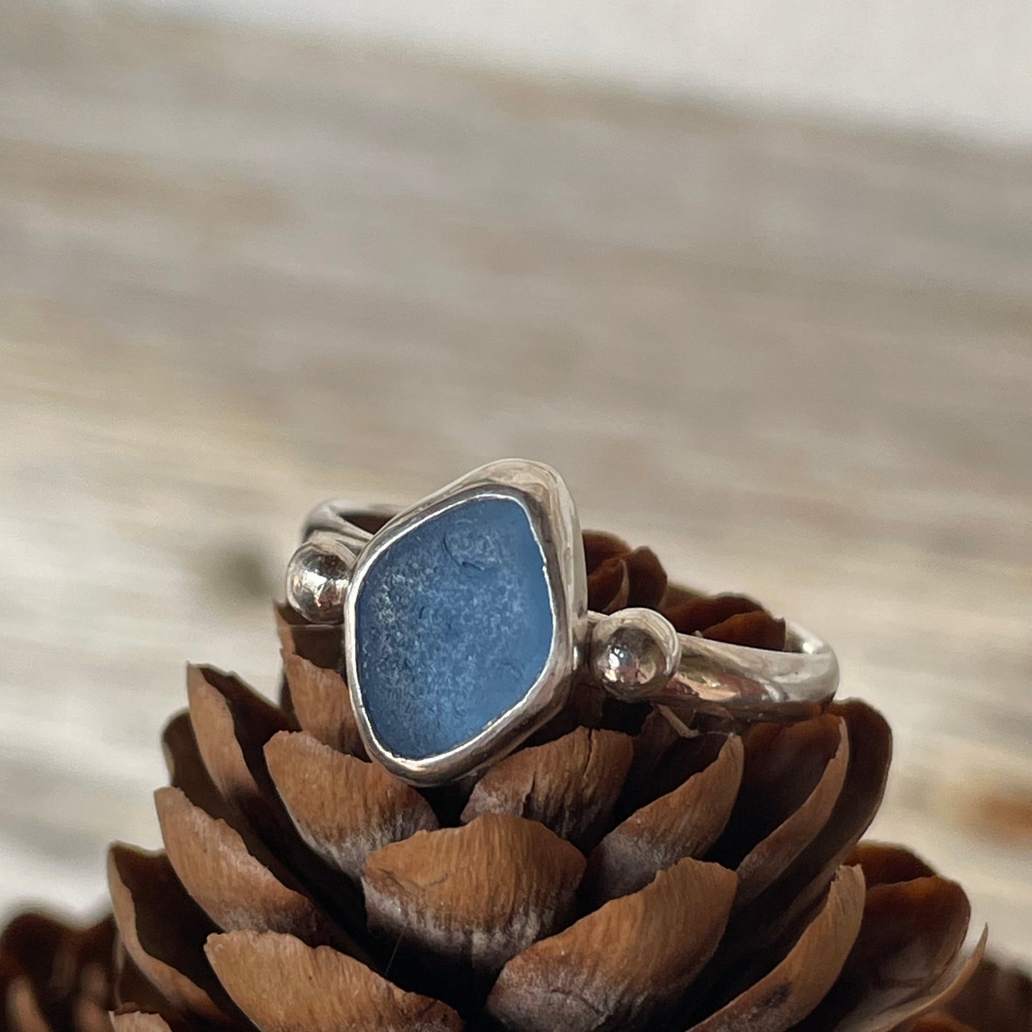 Cornflower Blue Sea Glass Ring - Size 8.75