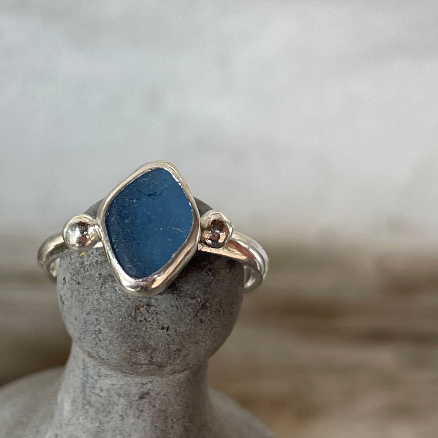 Cornflower Blue Sea Glass Ring - Size 8.75