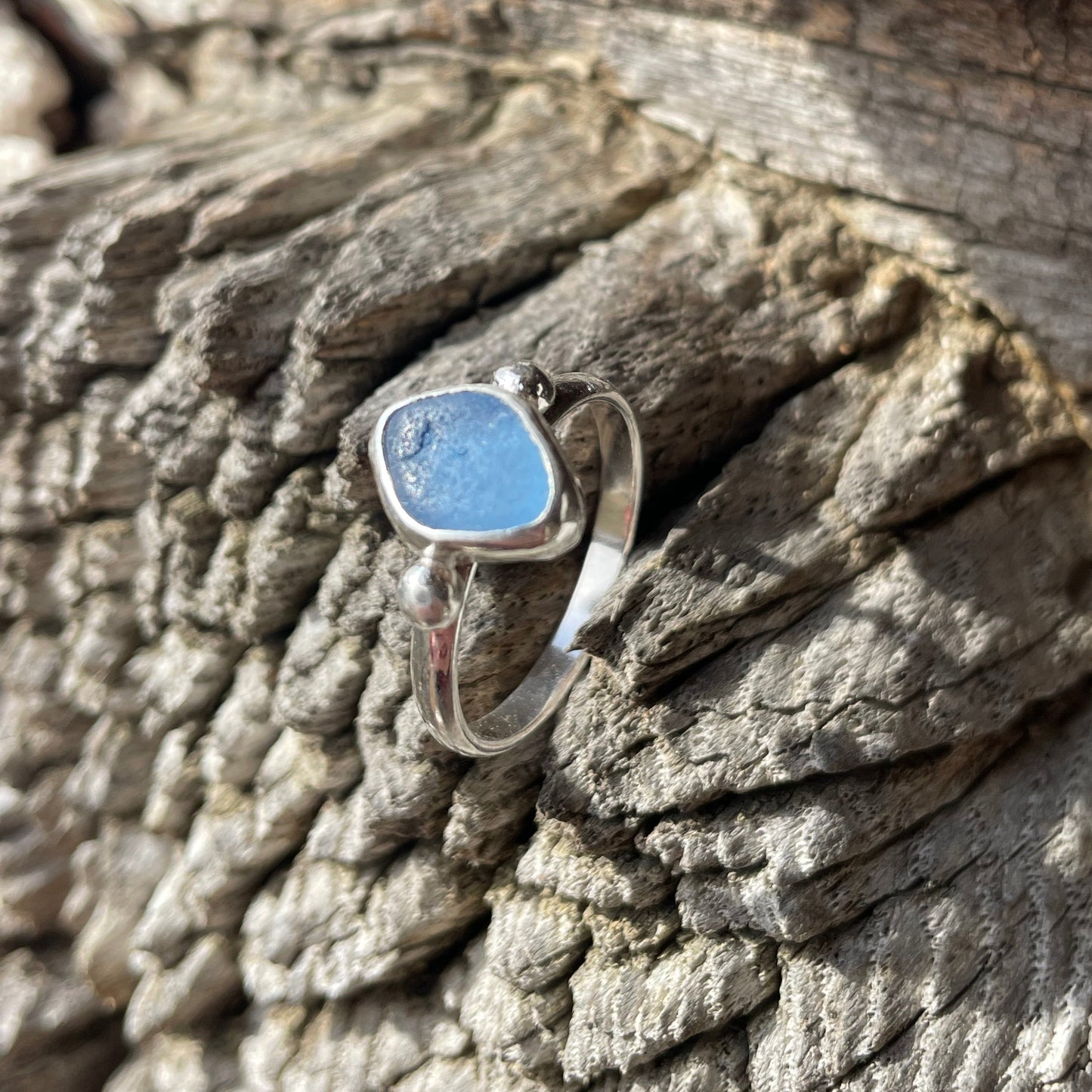 Cornflower Blue Sea Glass Ring - Size 8.75