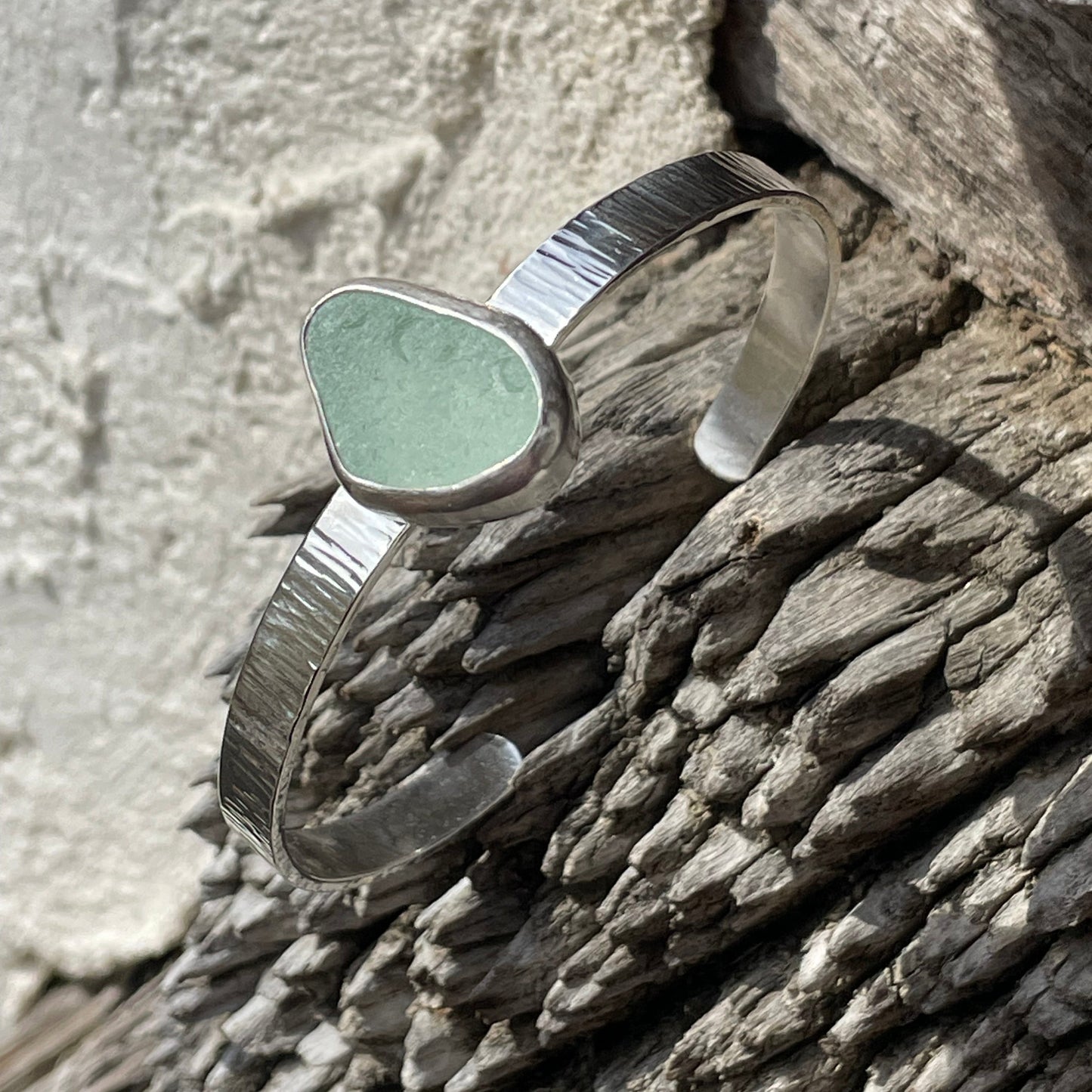 Sea Foam Green Sea Glass Cuff Bracelet